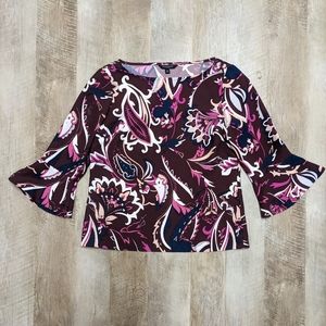Banana Republic Multi Color Bell Sleeve Blouse Top Floral Print Size Small